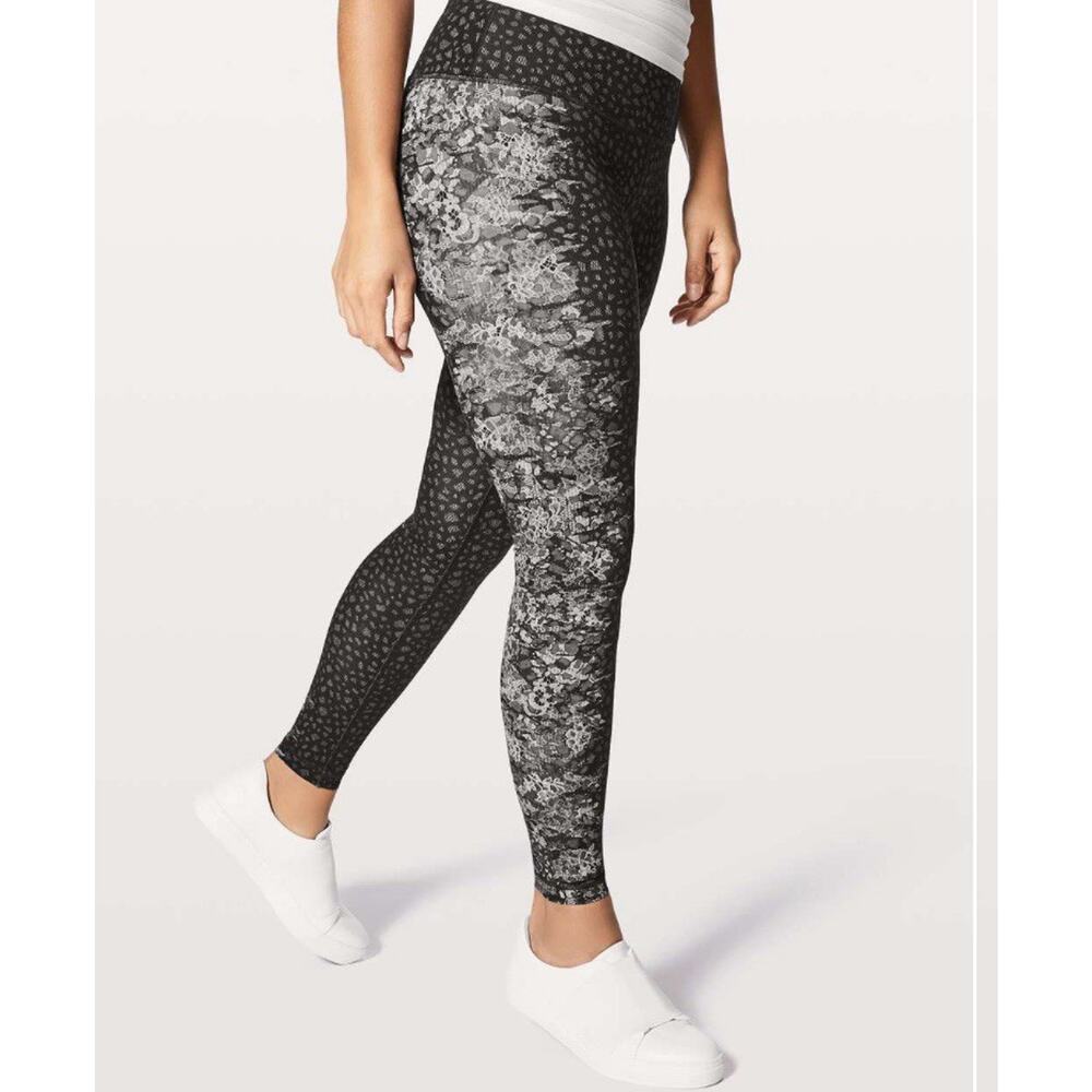 Lululemon Wunder Under Hi-Rise Tight Overlace Ice Grey Black Womens 4 Whimsygoth